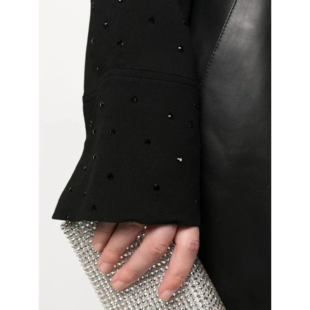 Blumarine Hot Fix Crystal Long Sleeve Crop Top in Nero Black 38 2 Womens Cropped